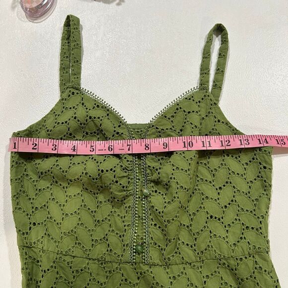 HOPESHOW Green Eyelet Lace Dress Small Spaghetti Strap A-Line Summer - Picture 5 of 6